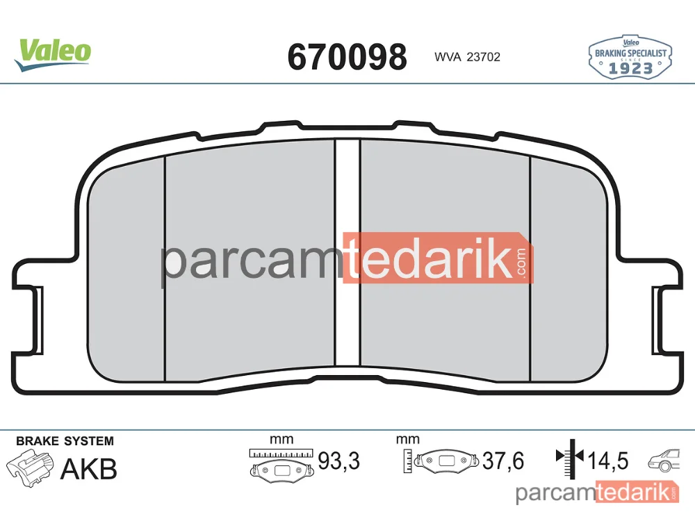 670098 | Fren Balatası (Arka) — Toyota Camry